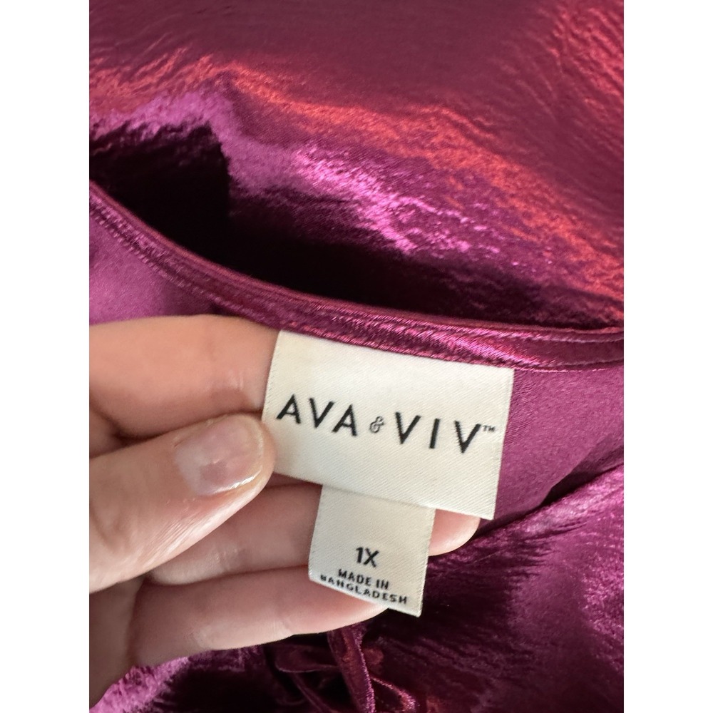 Ava & Viv Magenta Pink Satin Blouse 1X Jewel Tone Holiday Party Whimsigoth - Picture 3 of 11